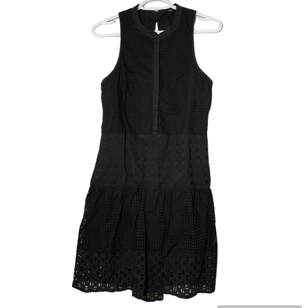 Tibi New York Black Eyelet Cotton Sleeveless Shift Dress size 2 - Picture 2 of 7